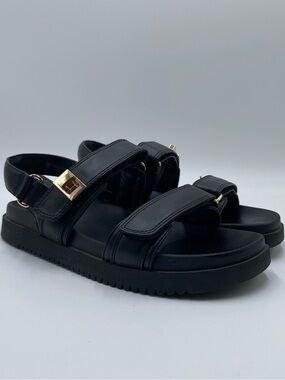 Target Black Synthetic Sandals with Gold Accent
